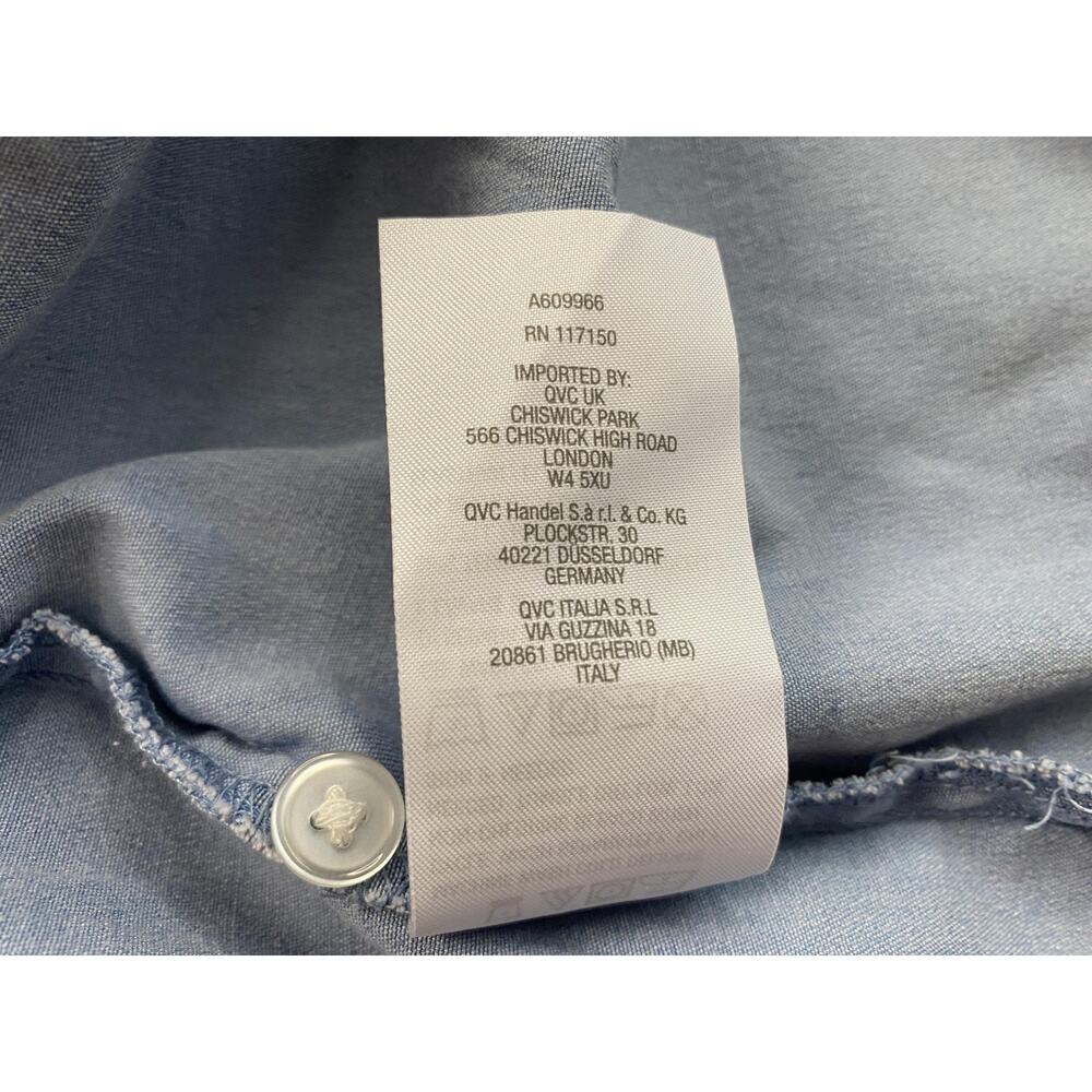 Belle BOHO Kim Gravel Chambray Dress Large Blue Denim Tiered Pockets Ruffle - Picture 10 of 13